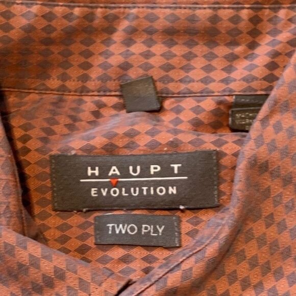 Haupt of Germany 16 1/2 Brown Diamond Plaid Dress Shirt - Picture 2 of 3